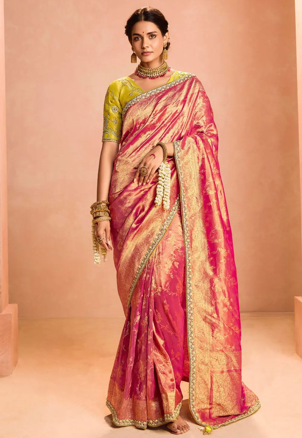 Magenta Tissue Silk Saree With Blouse 302051