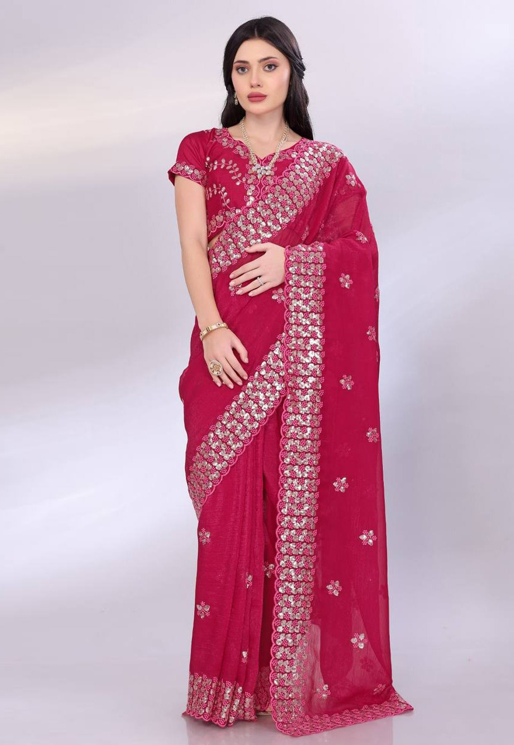 Magenta Tussar Saree With Blouse 305645