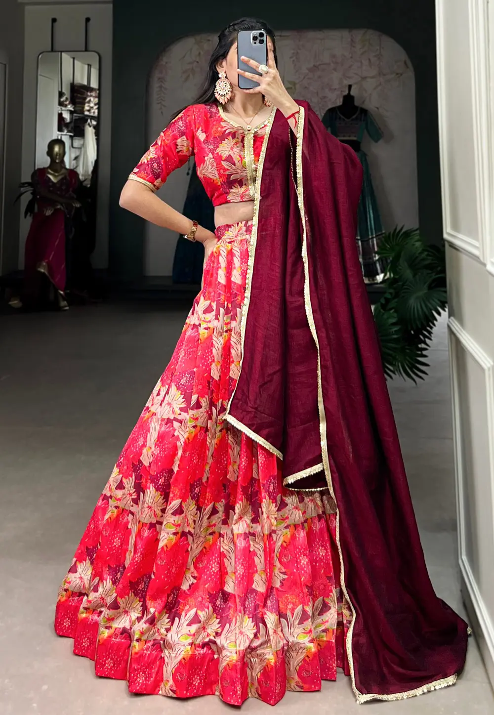 Magenta Tussar Silk Floral Lehenga choli 301309