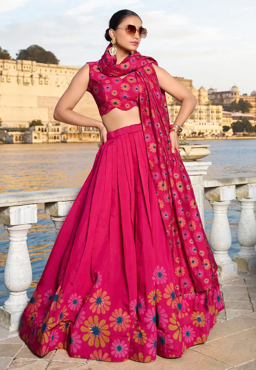 Magenta Tussar Silk Floral Lehenga choli 300135