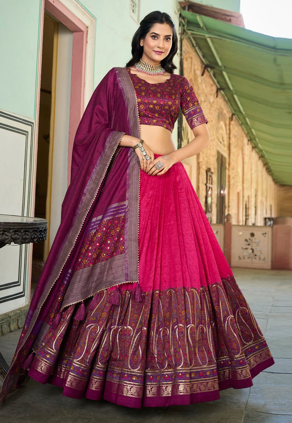 Magenta Tussar Silk Lehenga Choli 286176