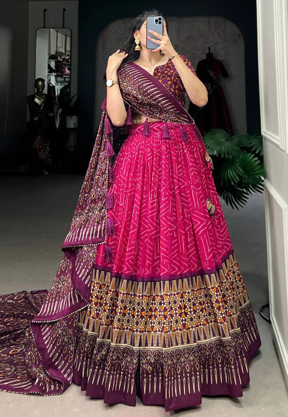 Magenta Tussar Silk Lehenga Choli 293319