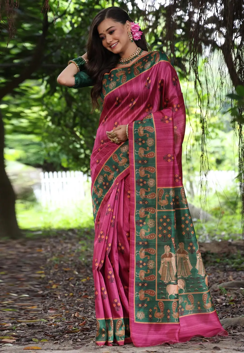 Magenta Tussar Silk Saree With Blouse 295353