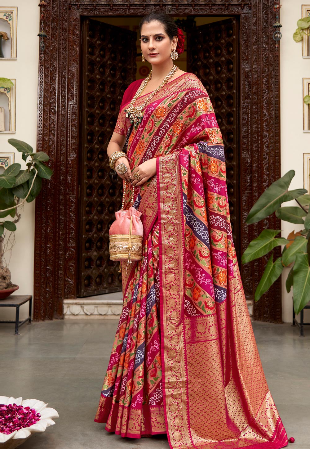 Magenta Tussar Silk Saree With Blouse 282310