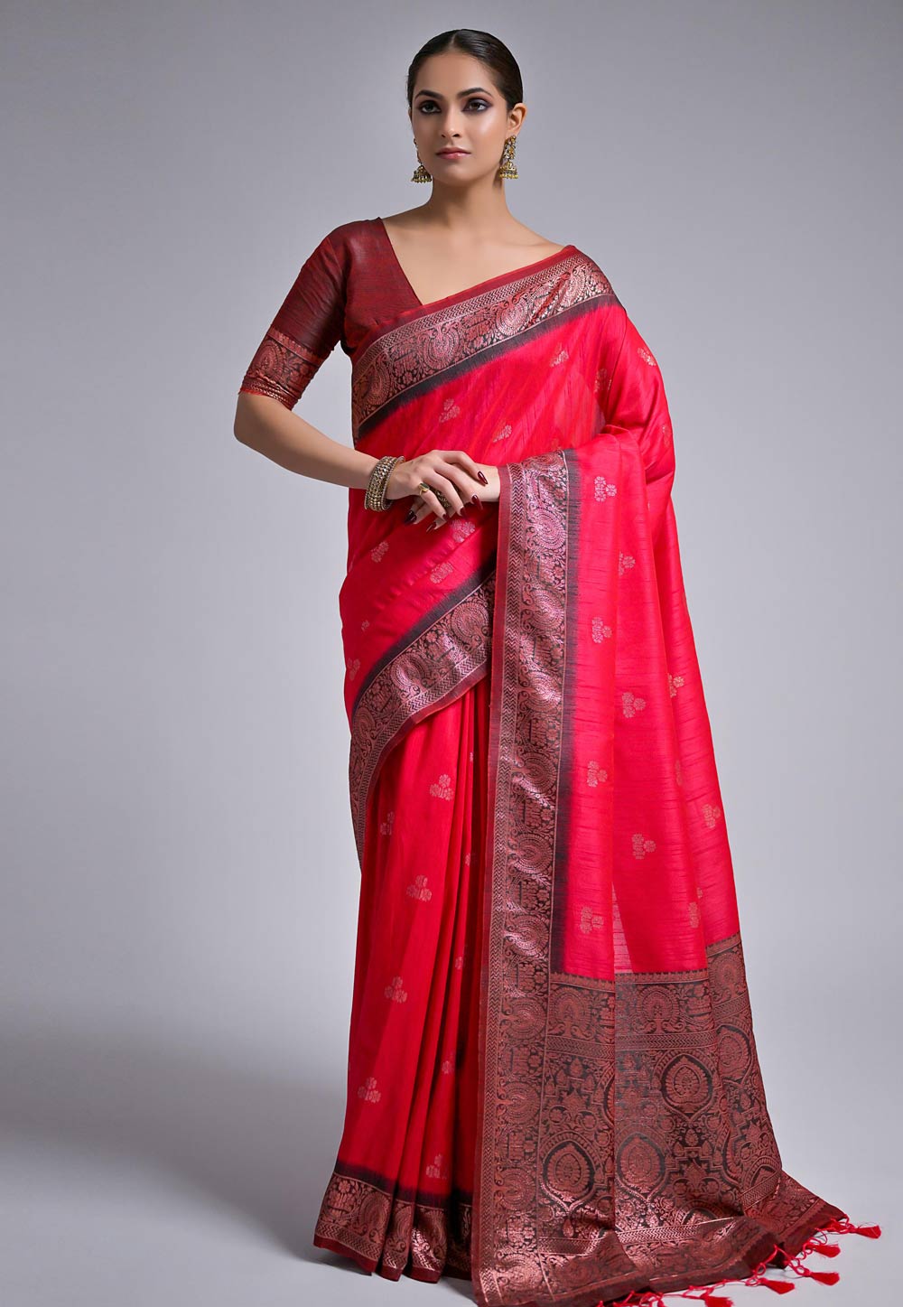 Magenta Tussar Silk Saree With Blouse 282822