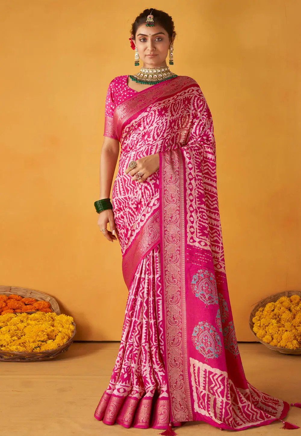 Magenta Tussar Silk Saree With Blouse 296399