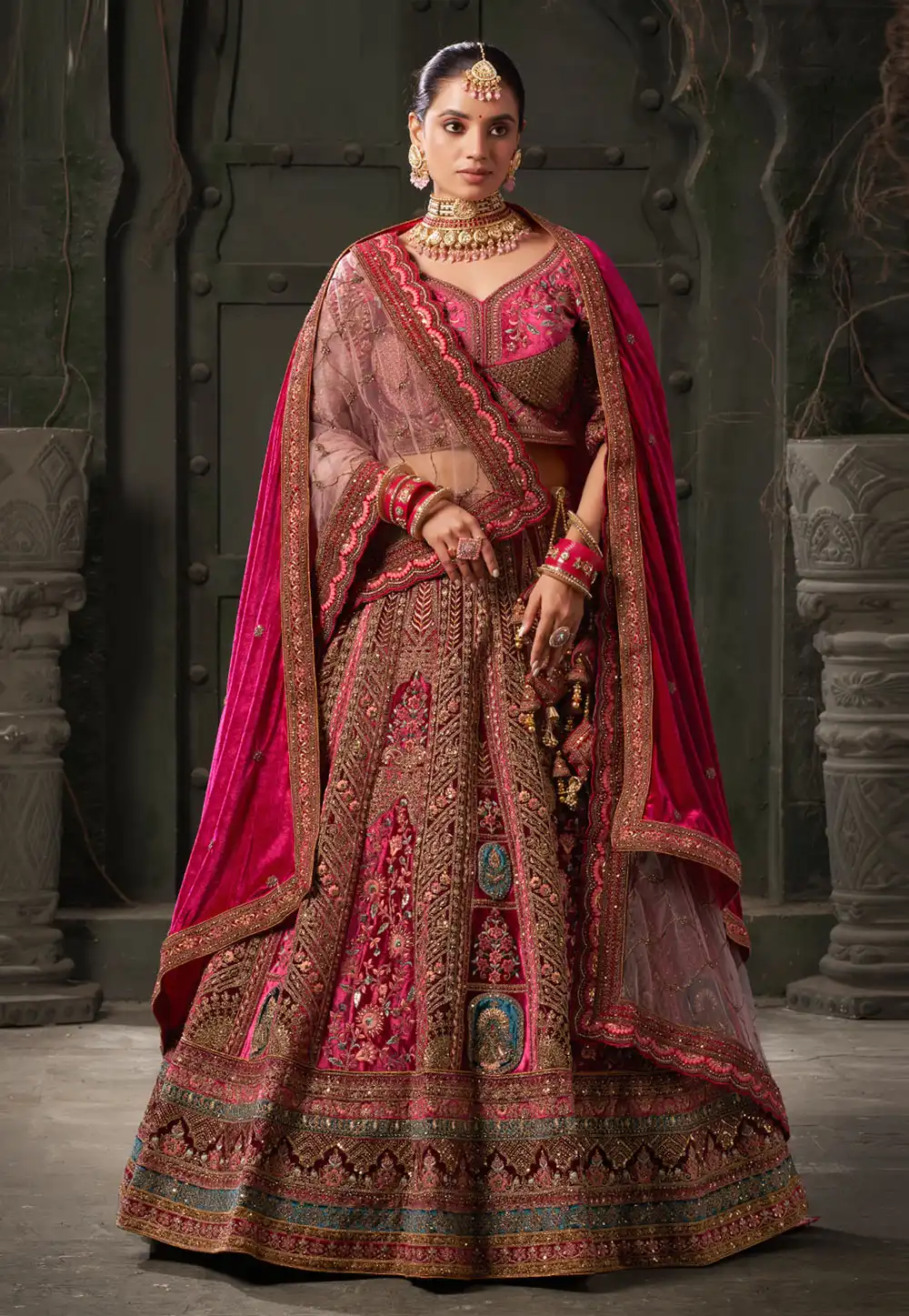 Magenta Velvet Bridal Lehenga Choli 292811