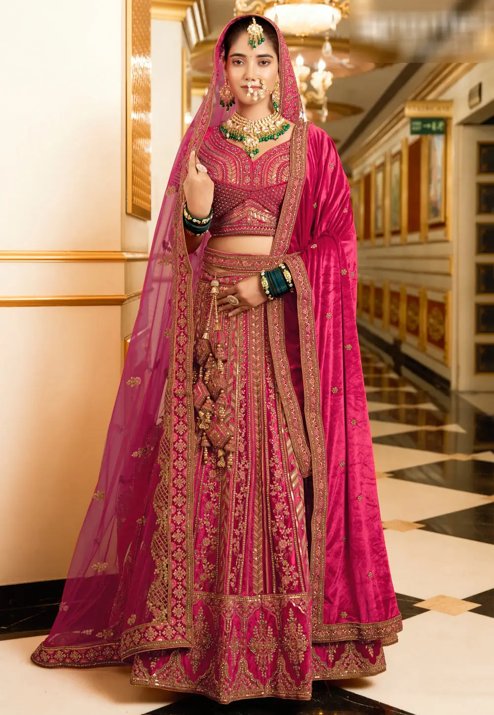 Magenta Velvet Bridal Lehenga Choli 296247