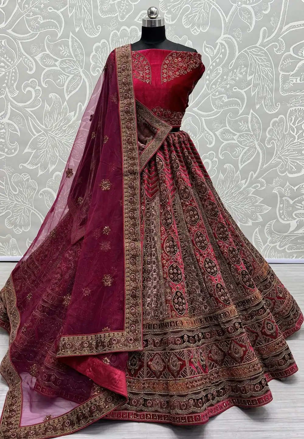 Magenta Velvet Bridal Lehenga Choli 287997