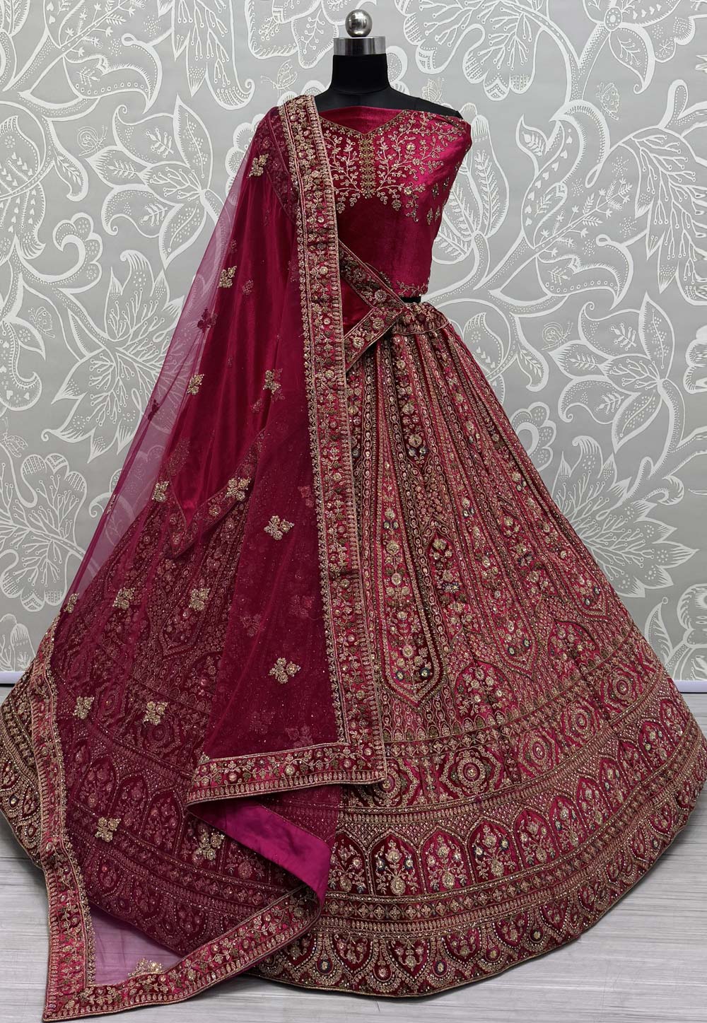 Magenta Velvet Bridal Lehenga Choli 310320
