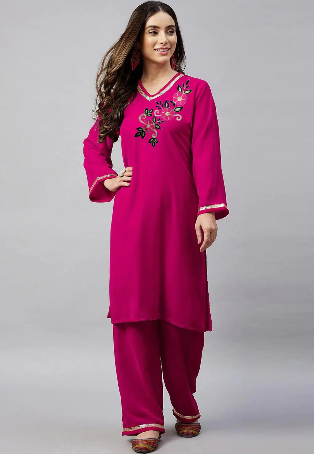 Magenta Velvet Kurta Set With Palazzo 300063