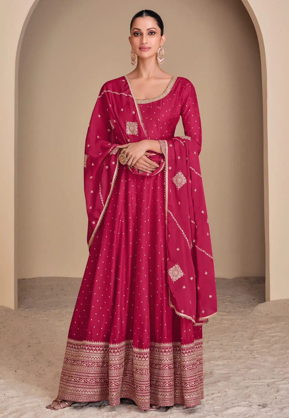 Magenta Viscose Anarkali Suit 297287