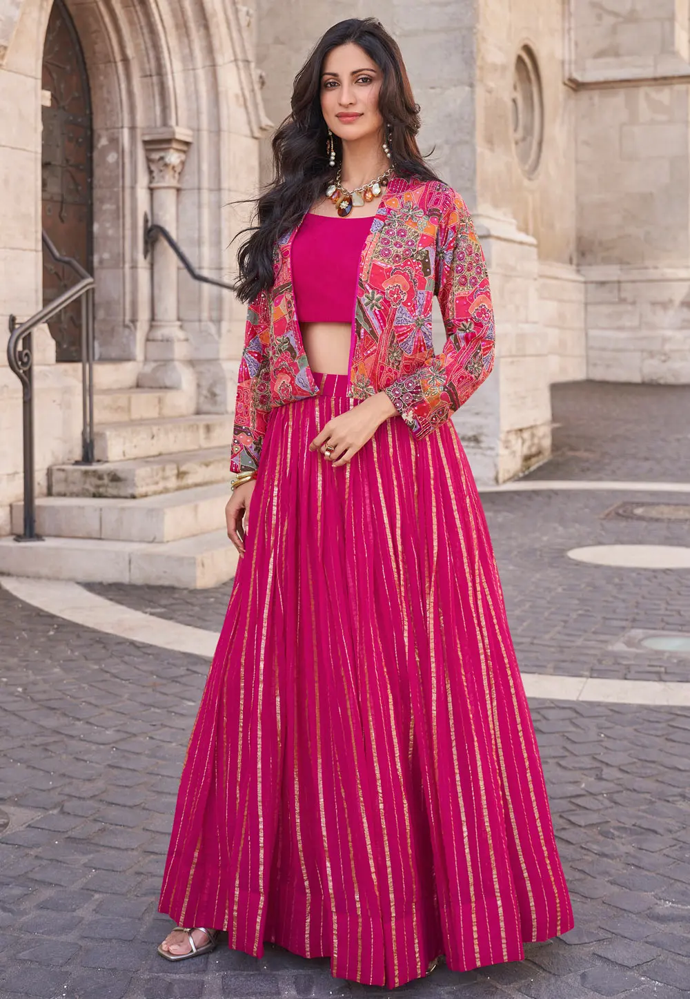 Magenta Viscose Indo Western Lehenga Choli 298559