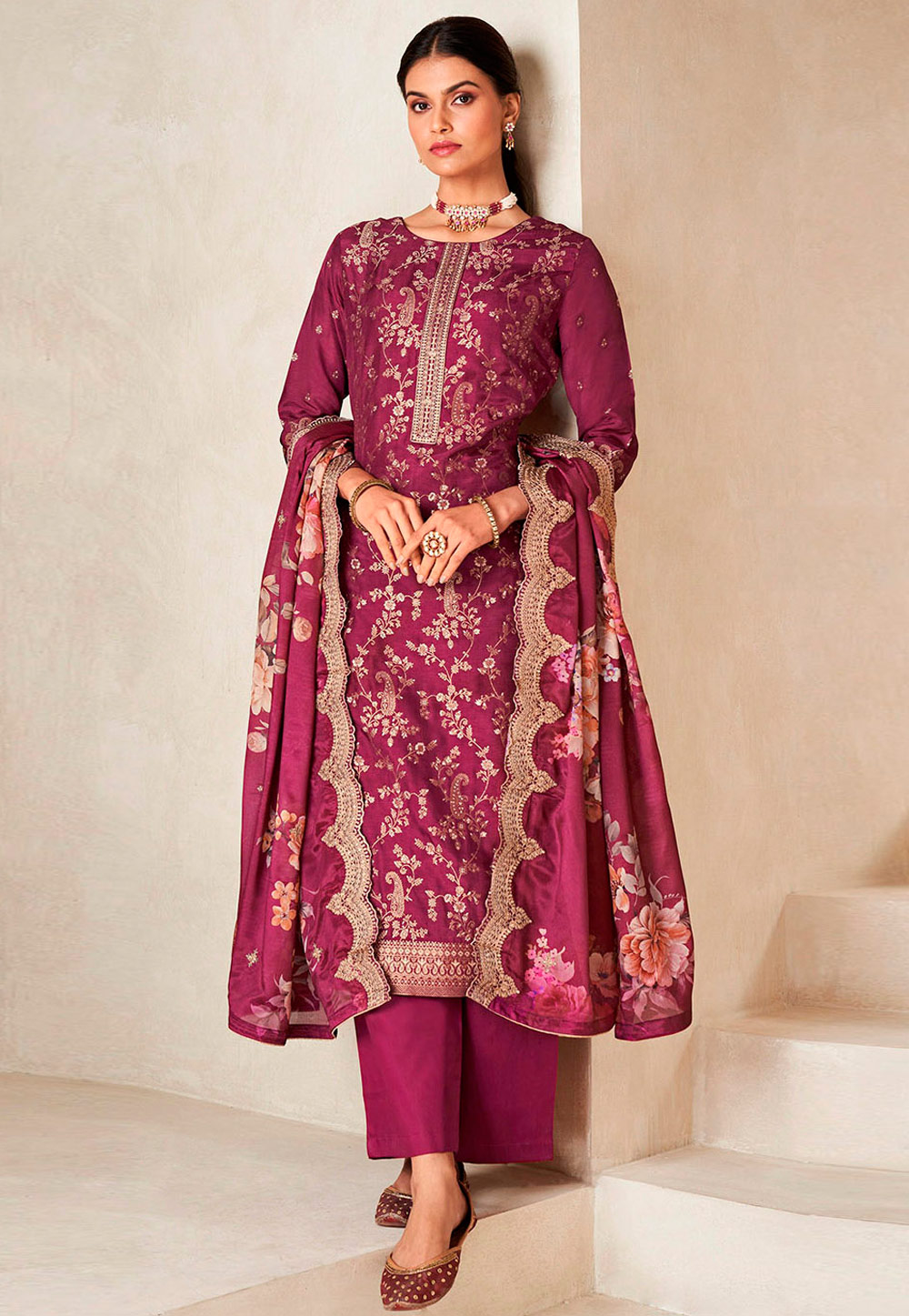 Magenta Viscose Palazzo Suit 309570