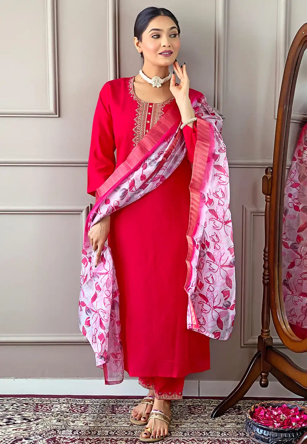 Magenta Viscose Readymade Pakistani Suit 293243