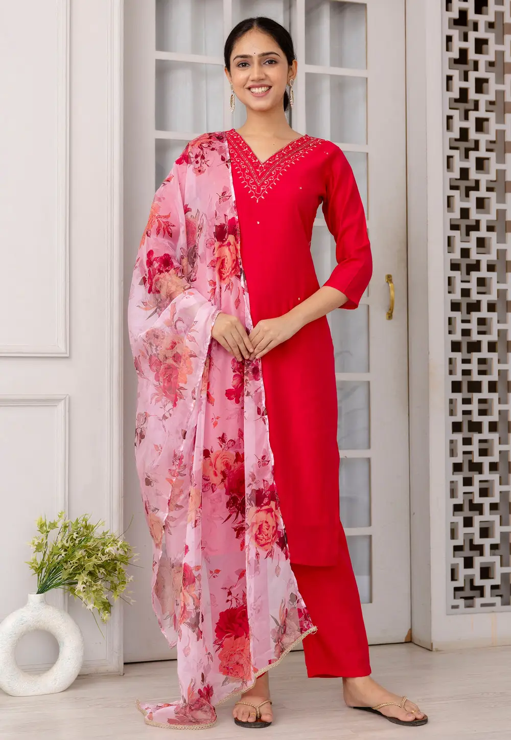 Magenta Viscose Readymade Pakistani Suit 296110