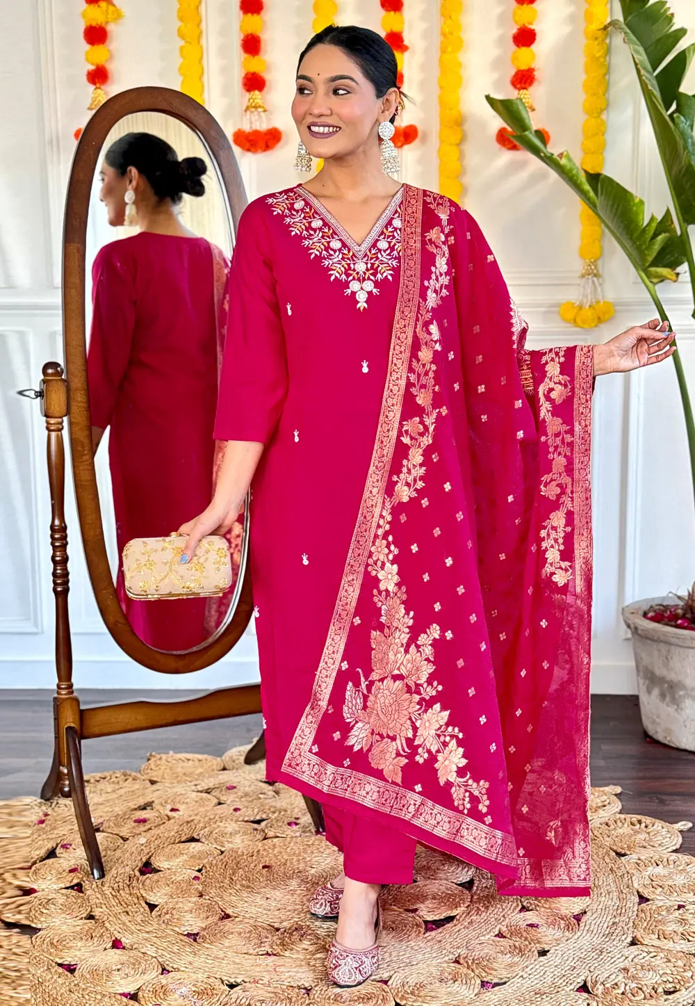 Magenta Viscose Readymade Pakistani Suit 298878