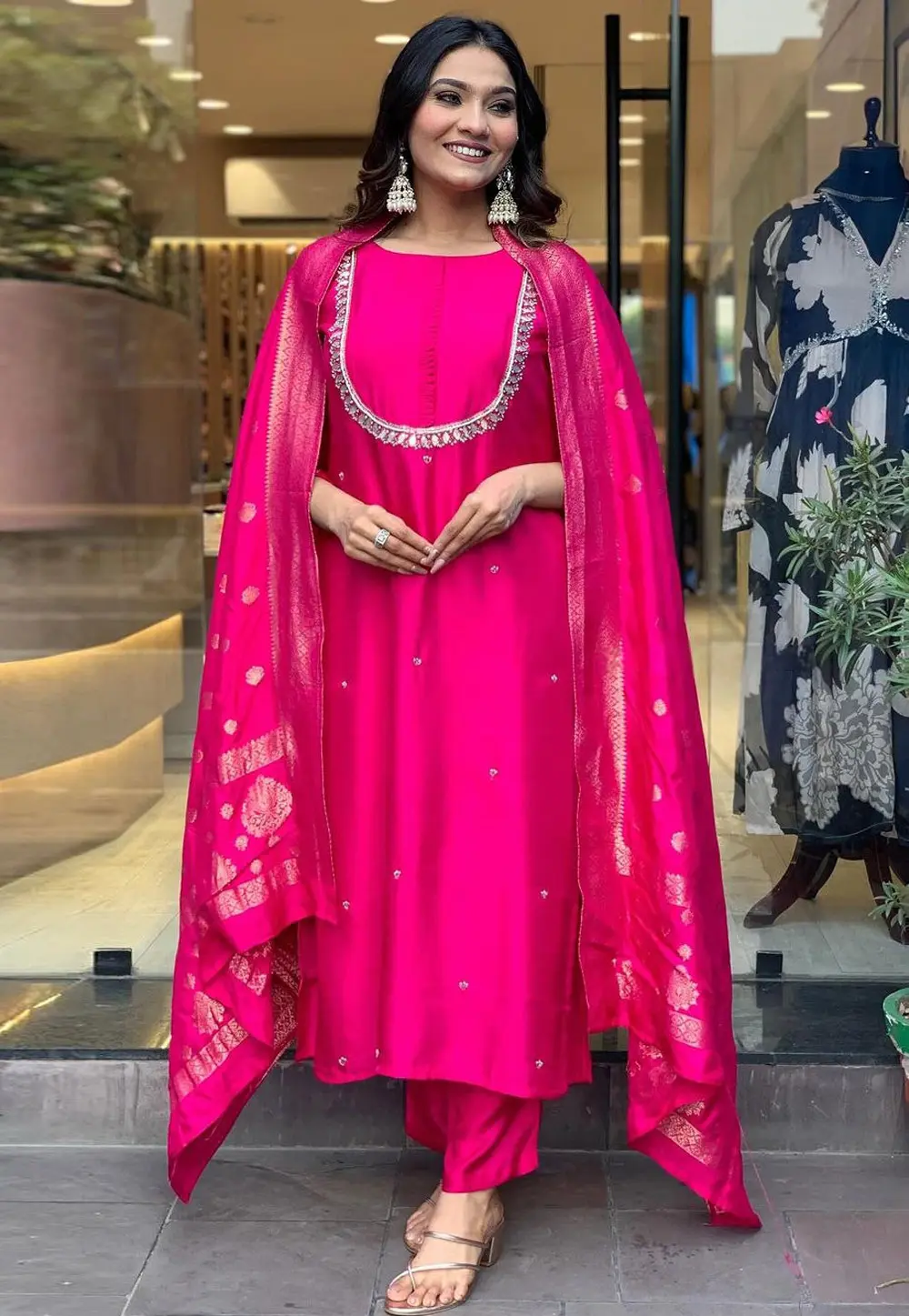 Magenta Viscose Readymade Pakistani Suit 300353