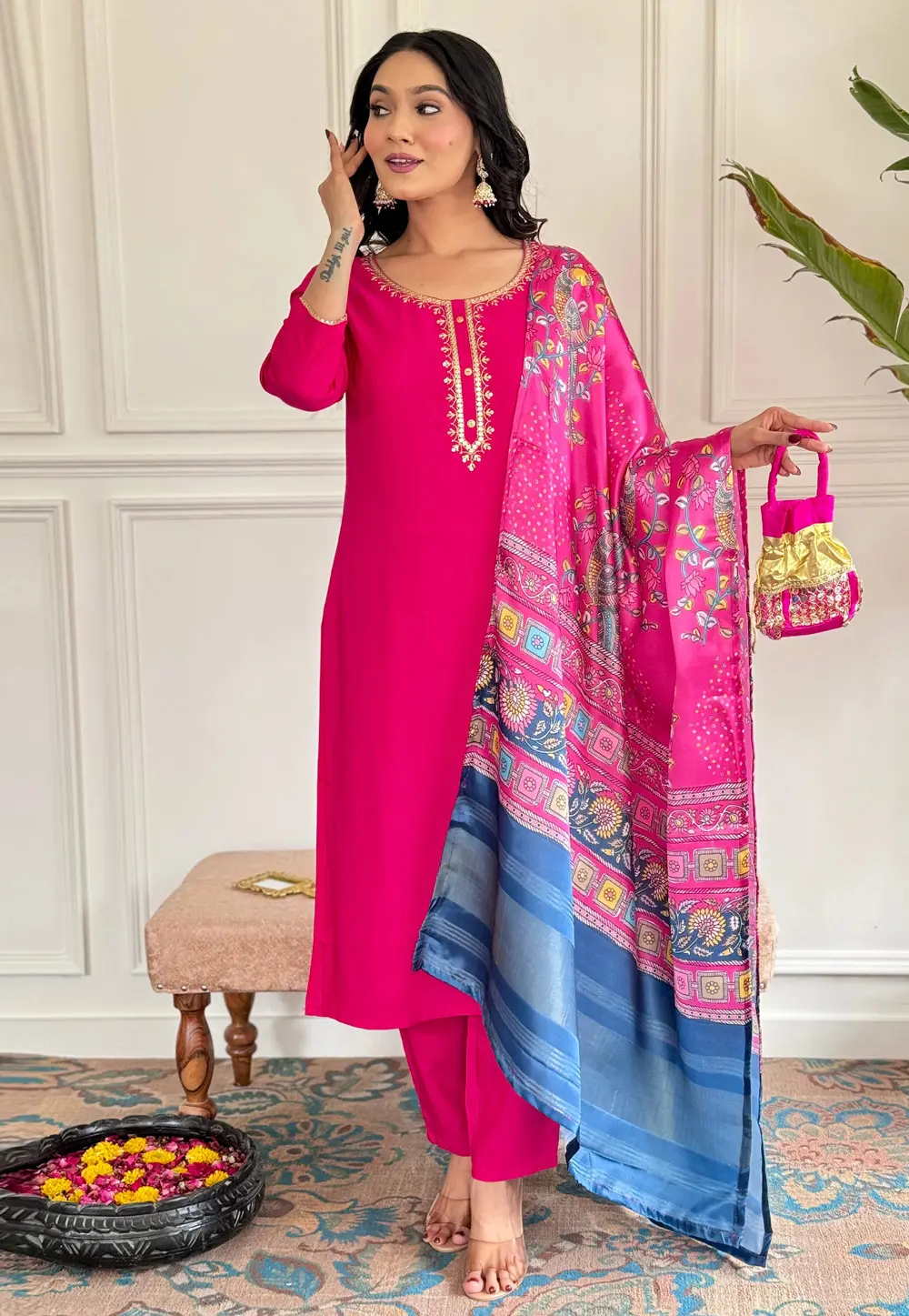 Magenta Viscose Readymade Pakistani Suit 301899