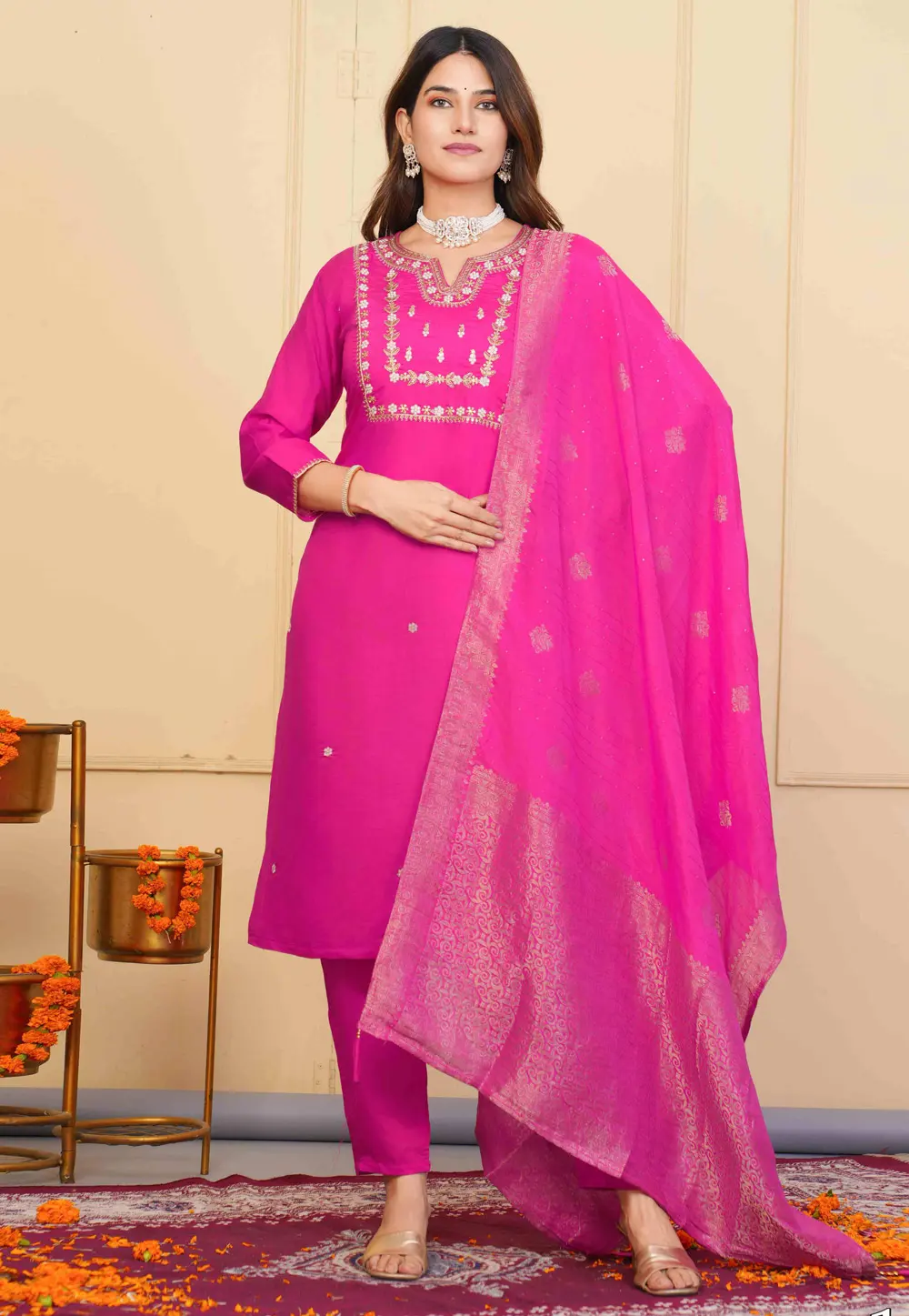 Magenta Viscose Readymade Pakistani Suit 302707