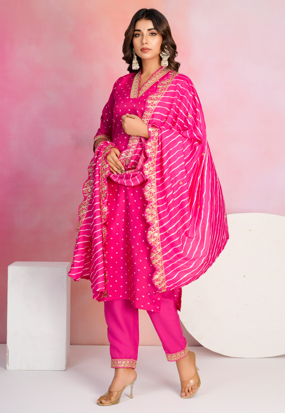 Magenta Viscose Readymade Pant Style Suit 311069