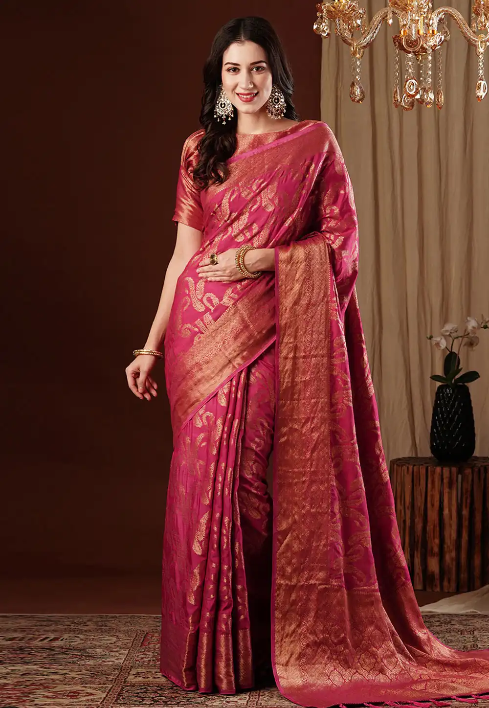 Magenta Viscose Saree With Blouse 294687