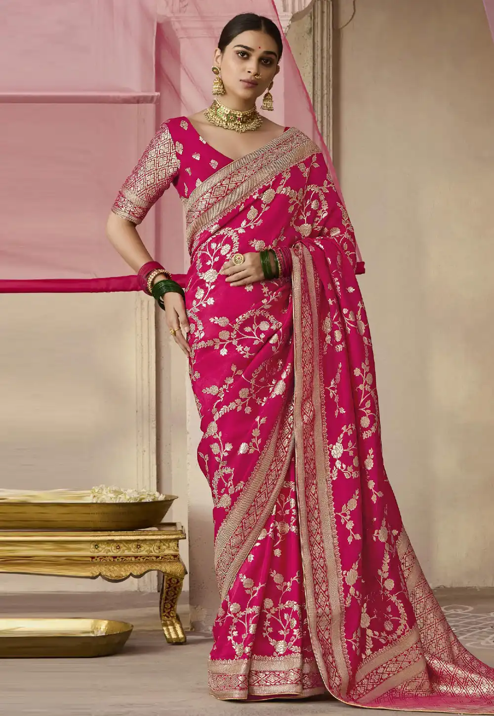 Magenta Viscose Saree With Blouse 293266