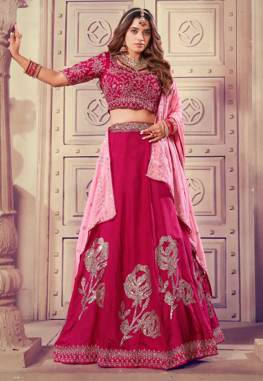 Magenta Viscose Wedding Lehenga Choli 293335