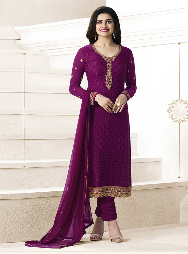 Prachi Desai Purple Brasso Pant Style Suit 97405