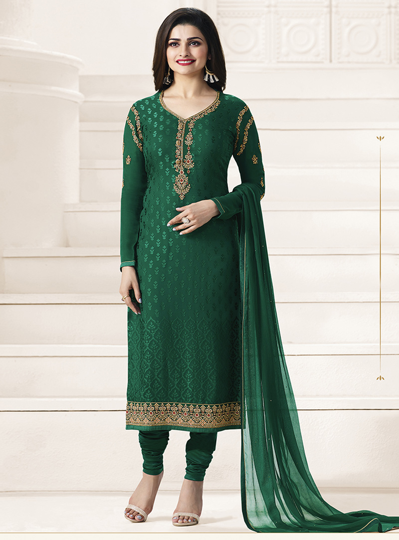Prachi Desai Green Brasso Churidar Salwar Suit 97406