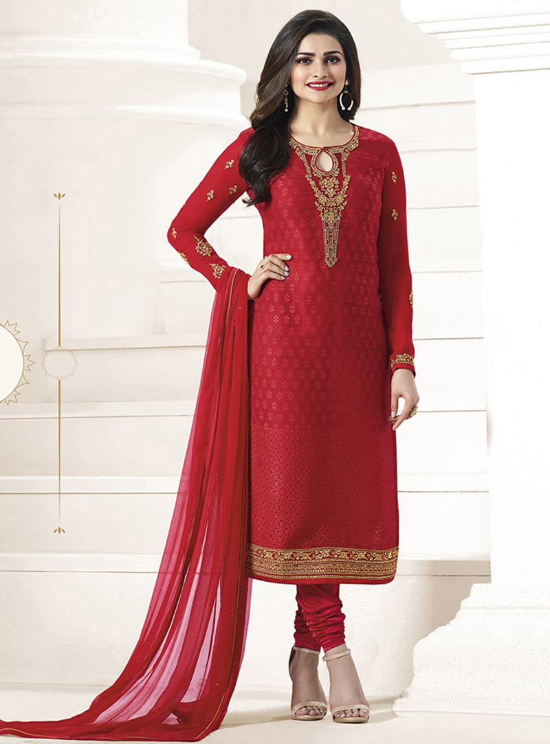 Prachi Desai Red Brasso Churidar Salwar Suit 97409