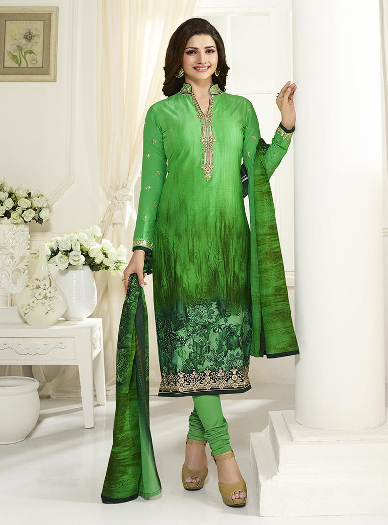 Prachi Desai Green Cotton Churidar Salwar Suit 91916