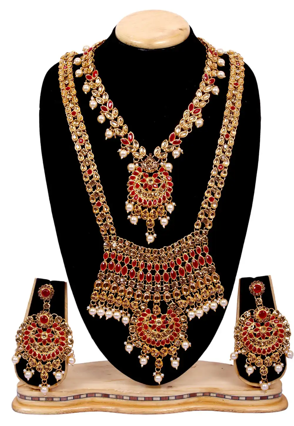 Maroon Alloy Necklace With Earrings 292924