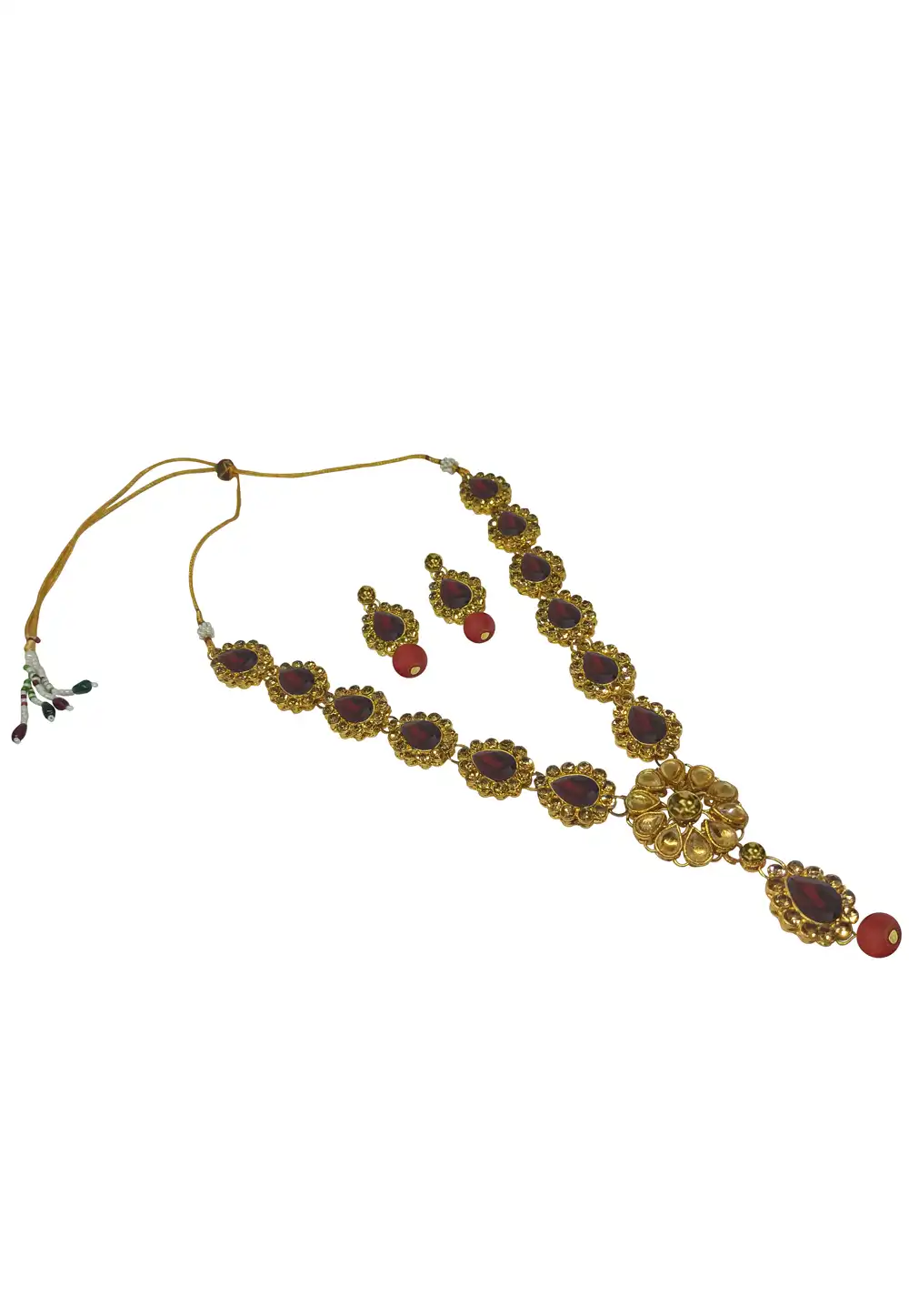 Maroon Alloy Necklace With Earrings 289889