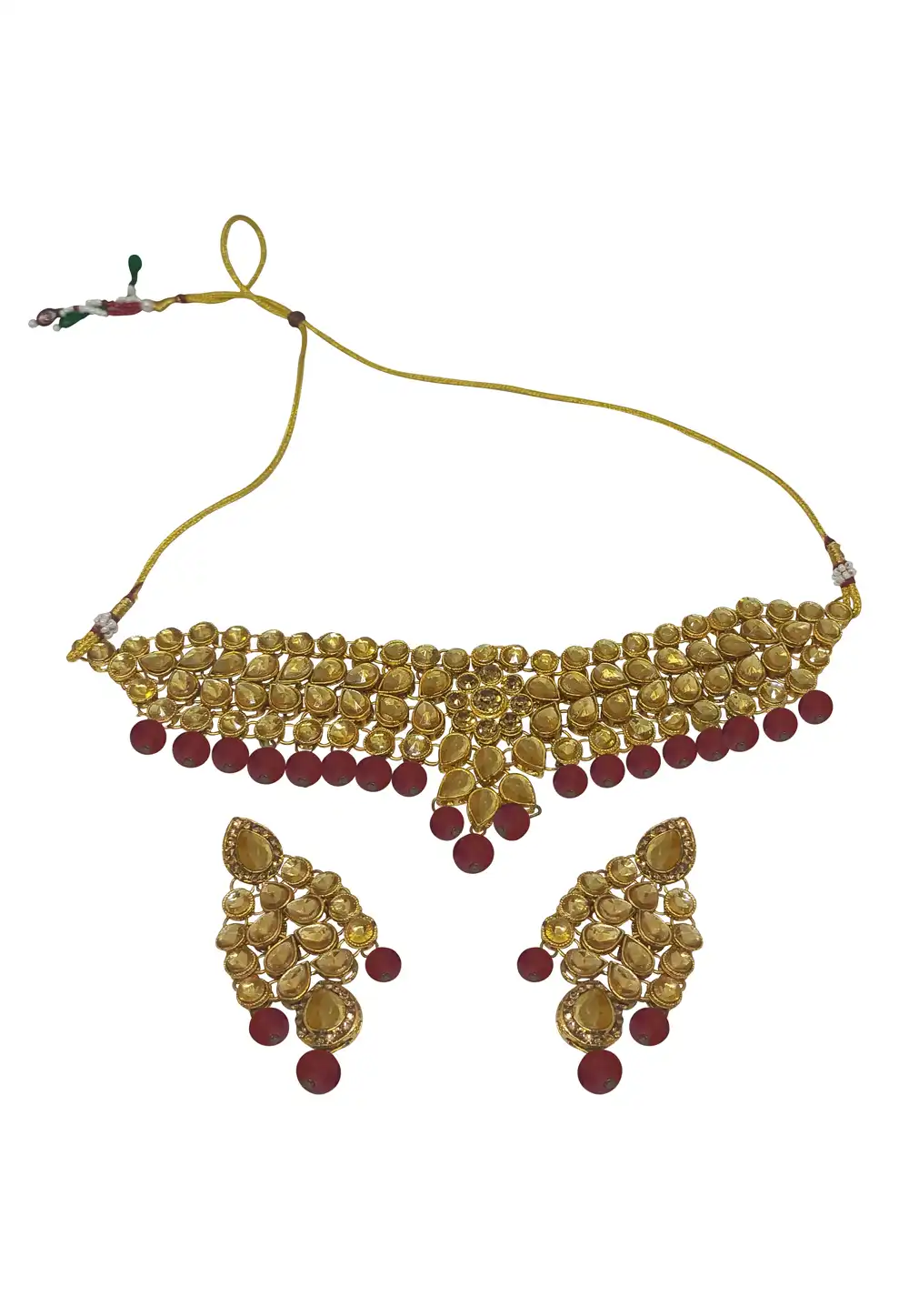 Maroon Alloy Necklace With Earrings 289919