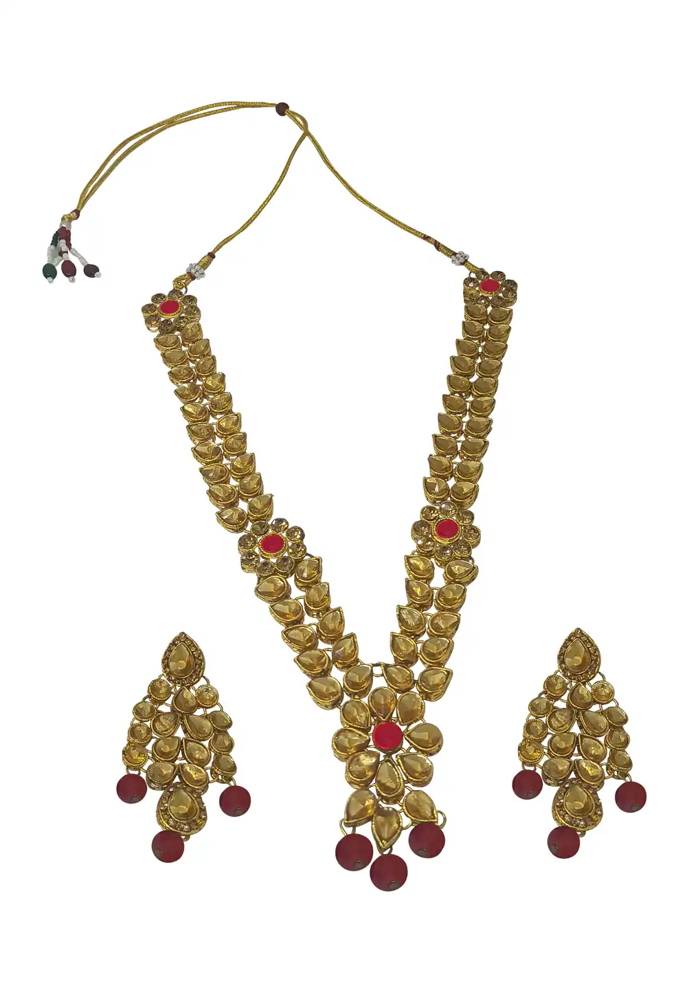 Maroon Alloy Necklace With Earrings 289928