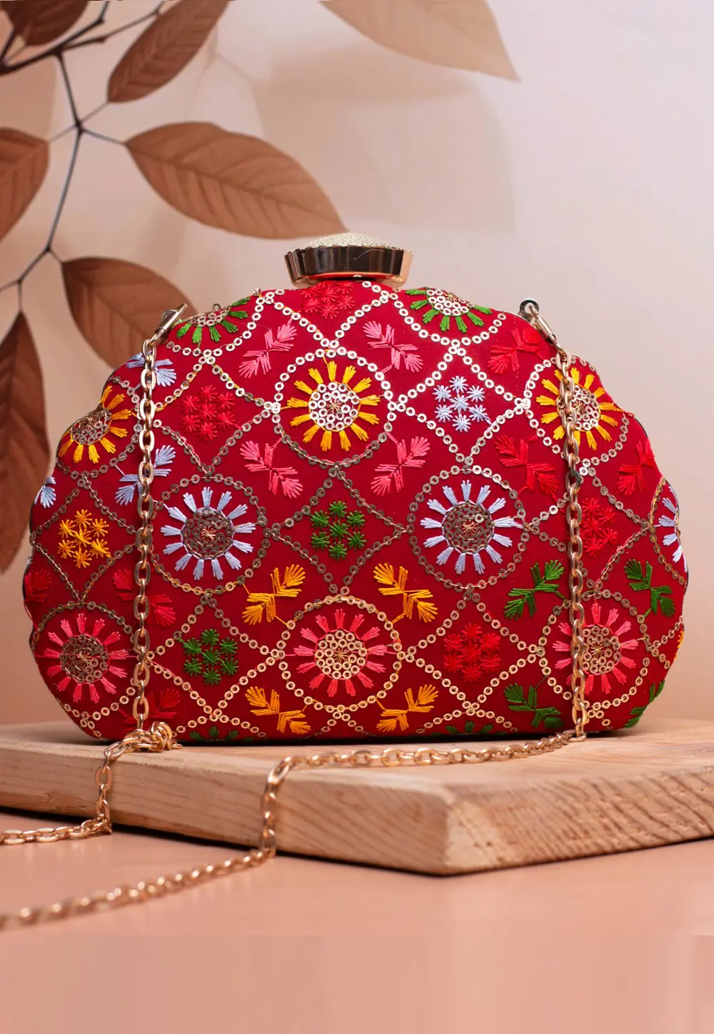 Maroon Art Silk Clutch 299359