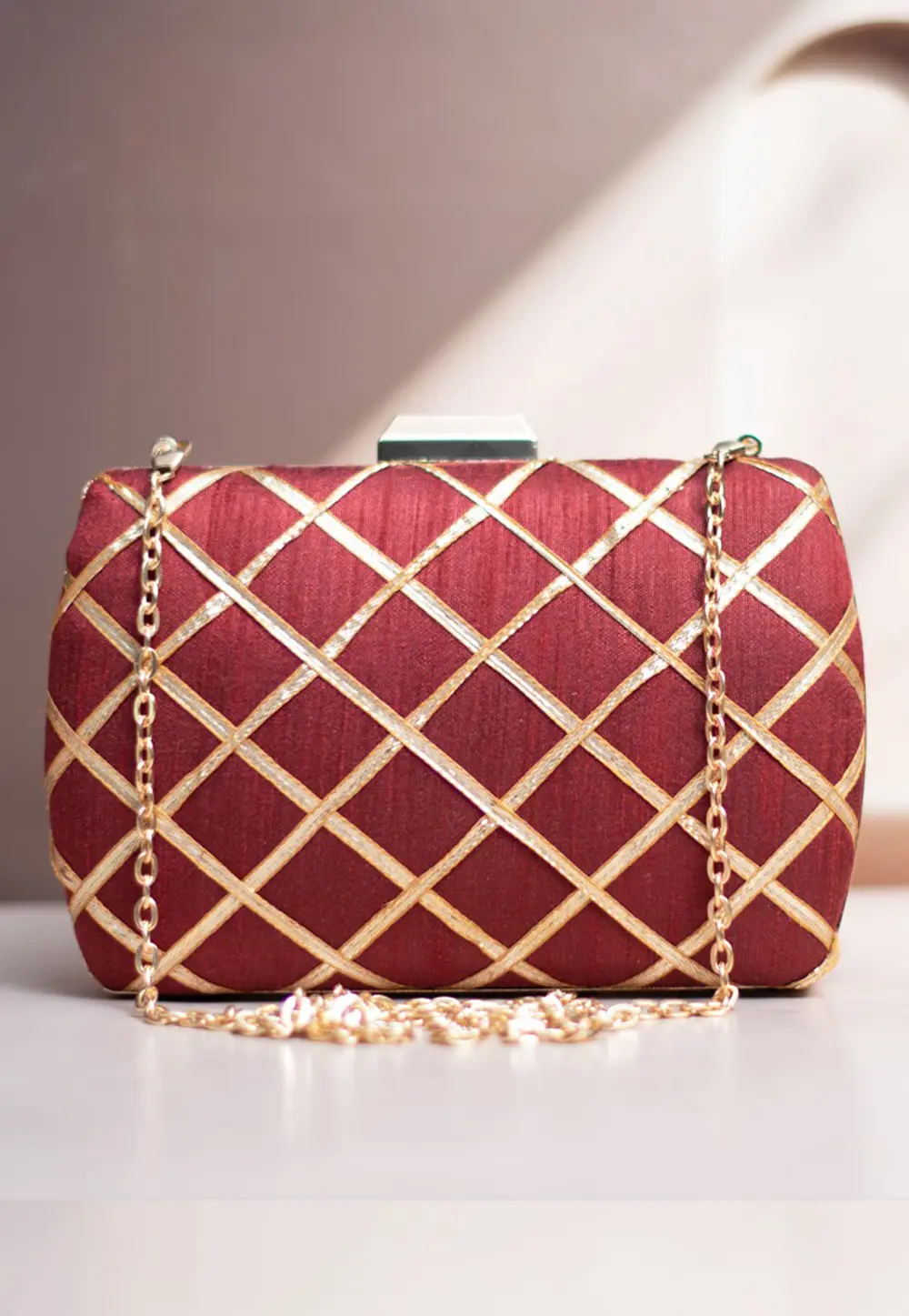 Maroon Art Silk Clutch 299577