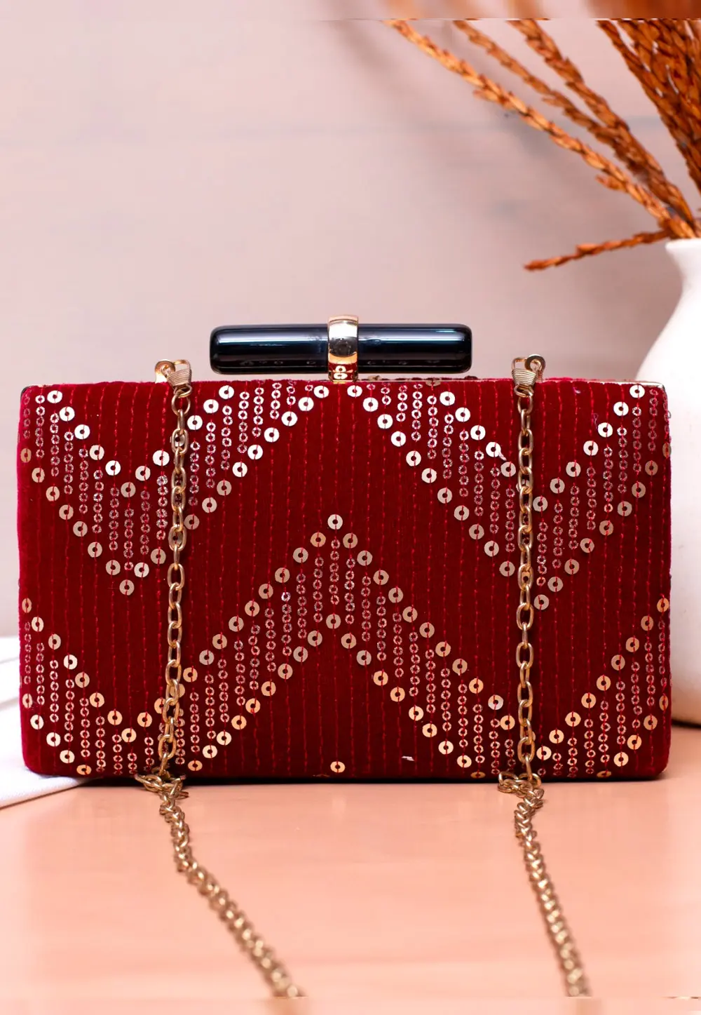 Maroon Art Silk Clutch 300001