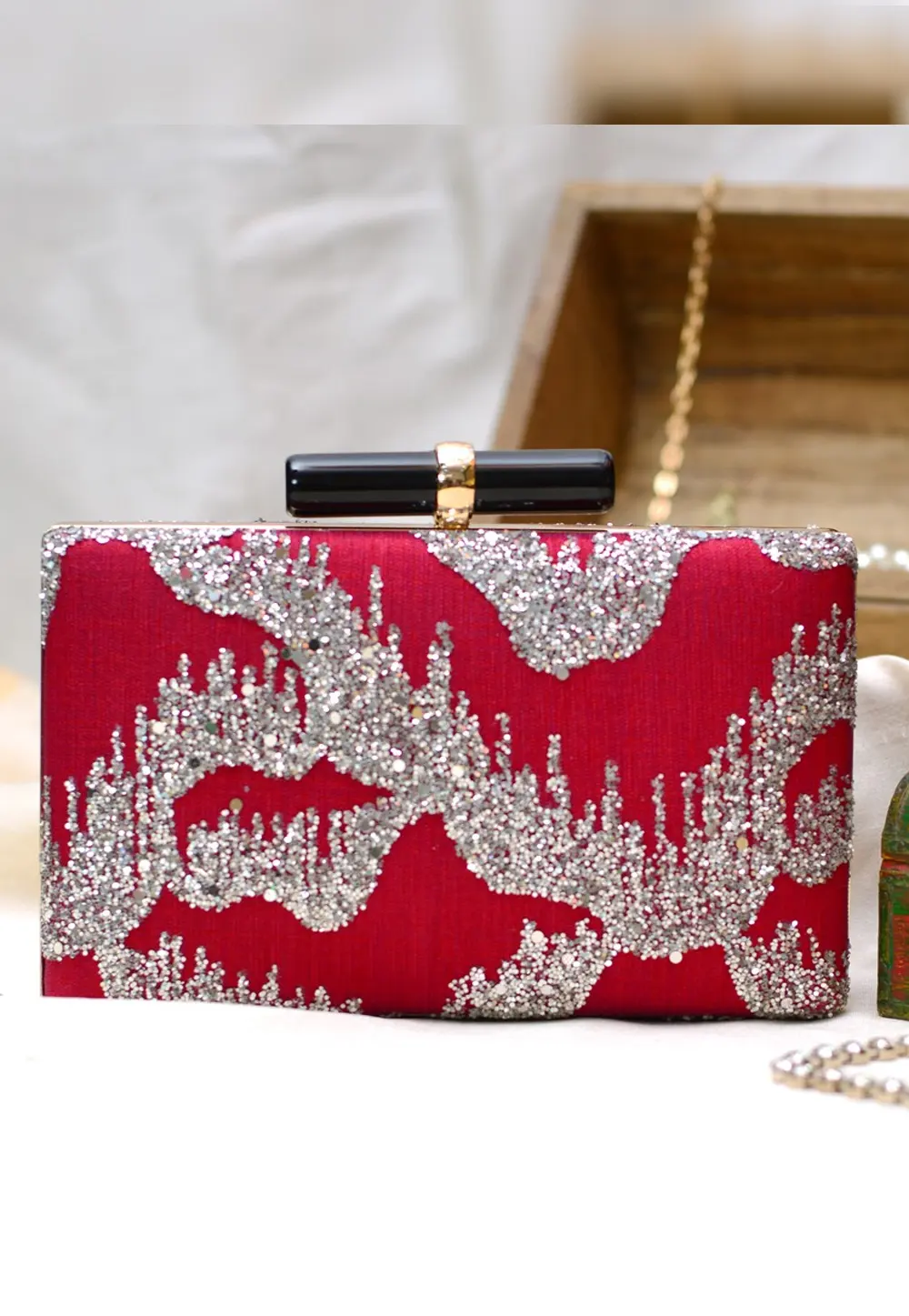 Maroon Art Silk Clutch 300957