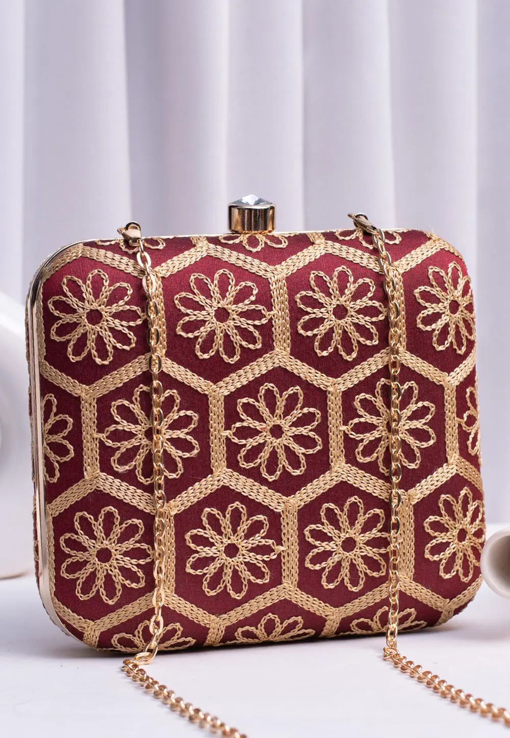 Maroon Art Silk Clutch 303765