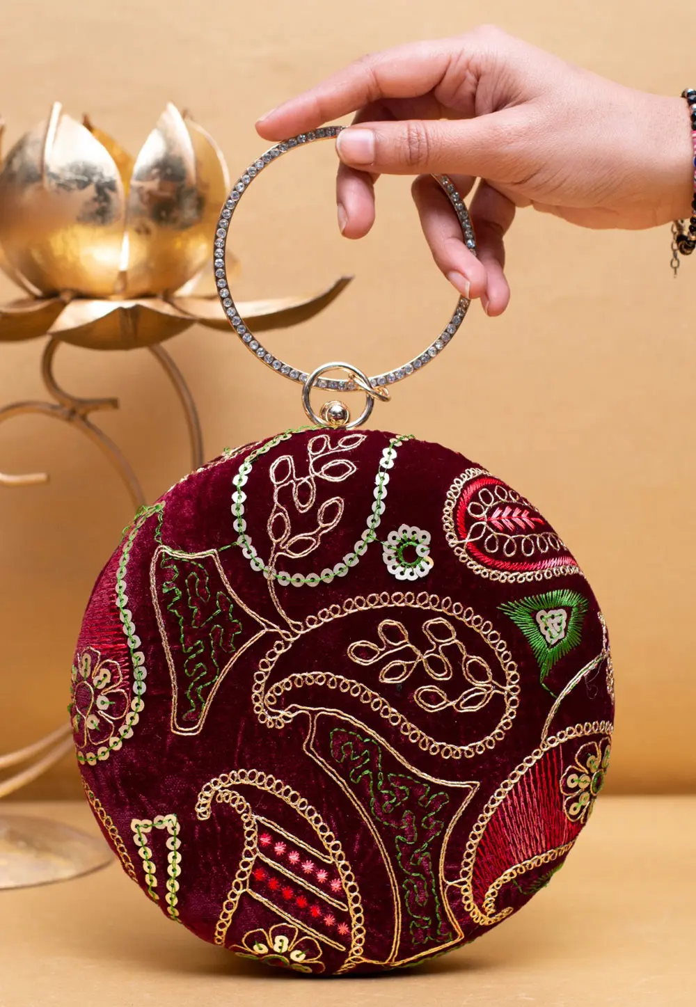 Maroon Art Silk Clutch 304091