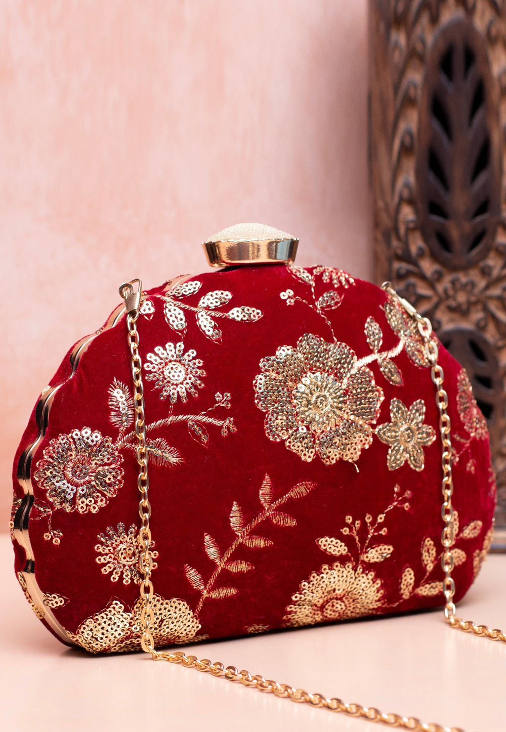 Maroon Art Silk Clutch 305934