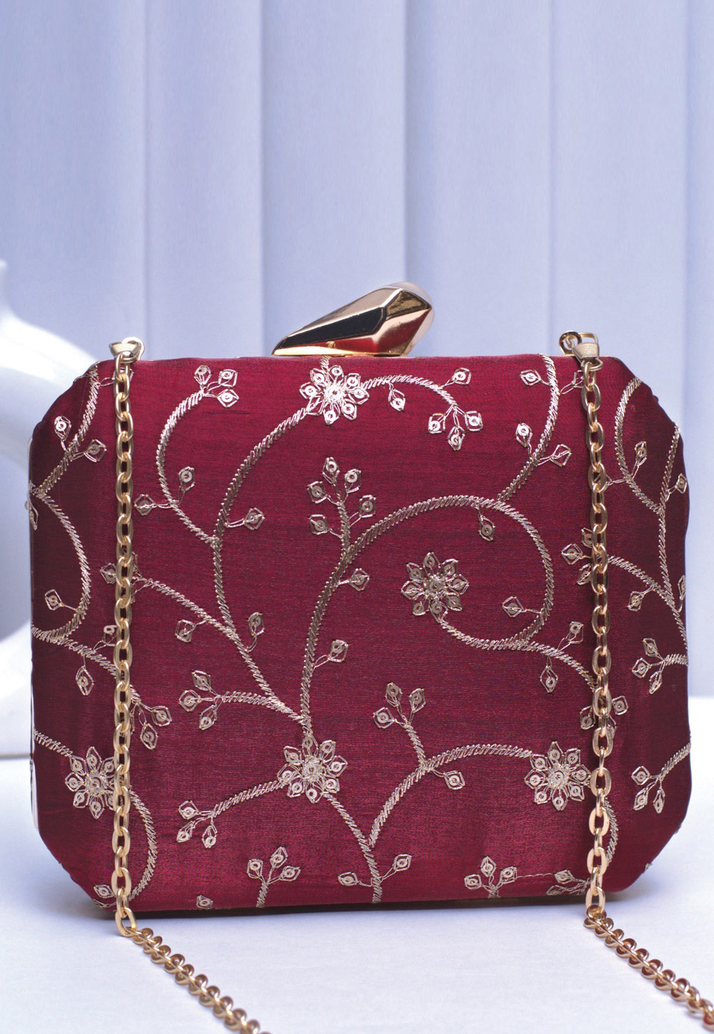 Maroon Art Silk Clutch 305935