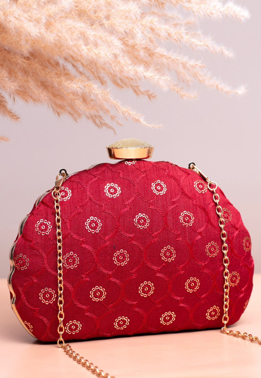 Maroon Art Silk Clutch 305972