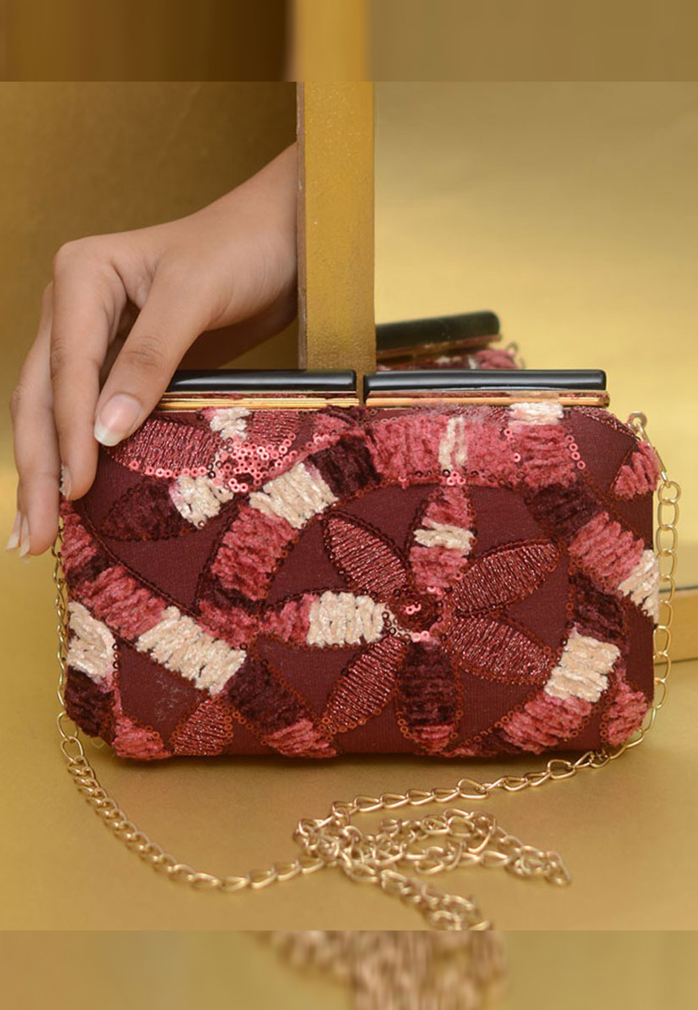 Maroon Art Silk Clutch 306357