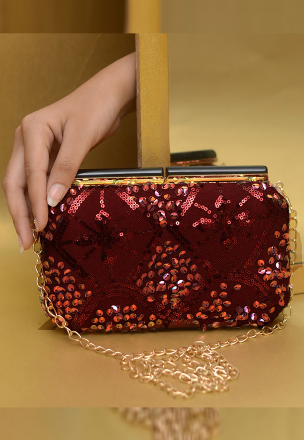 Maroon Art Silk Clutch 306359