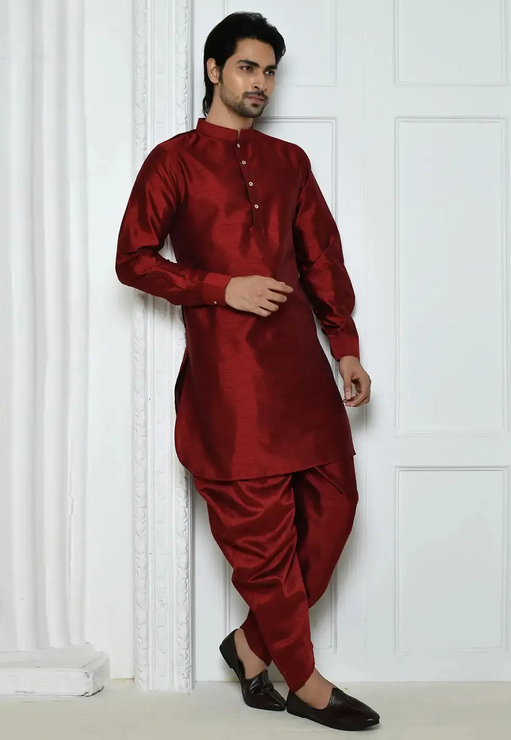 Maroon Art Silk Dhoti Kurta 300765