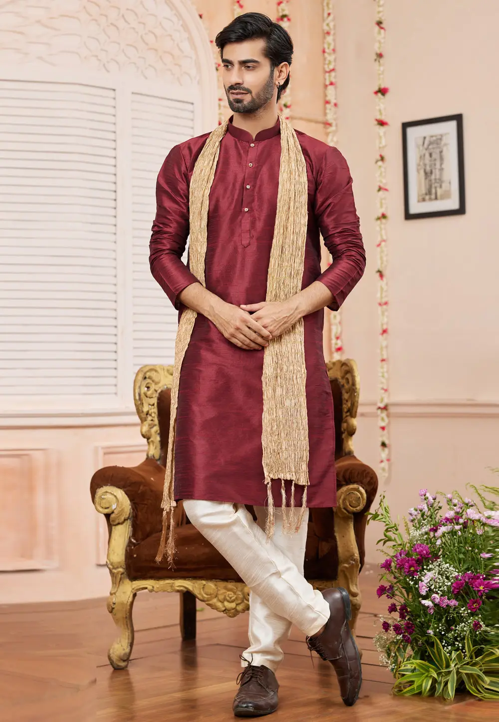 Maroon Art Silk Kurta Pajama 295244