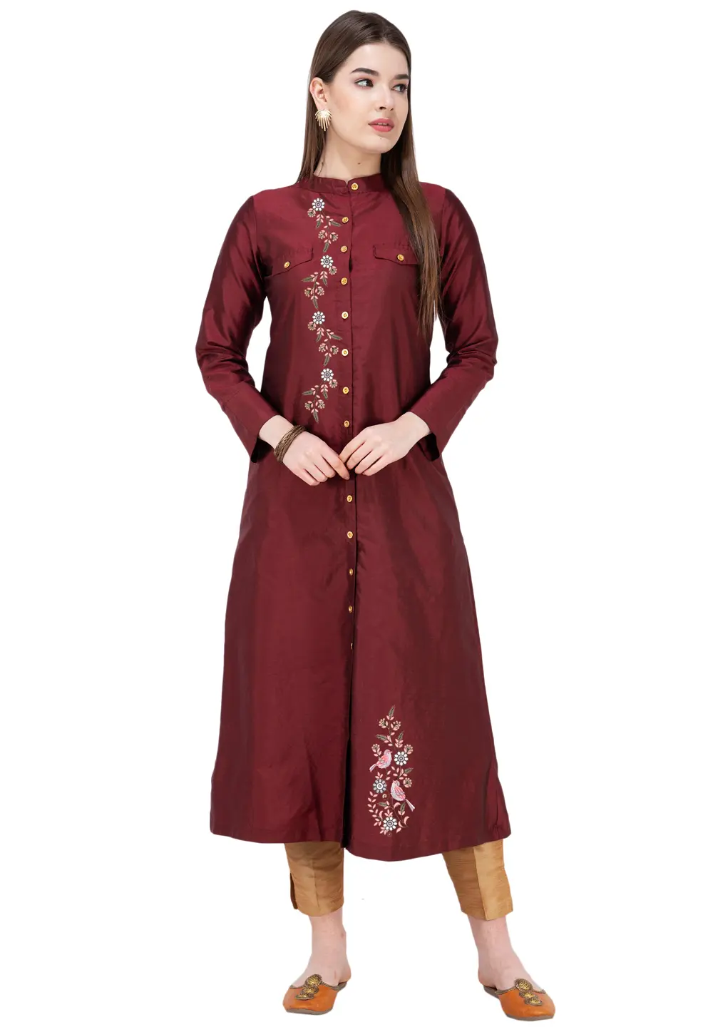 Maroon Art Silk Kurta Set With Pent 303167